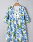 Floral Palm Ruffle Tiered Sleeve Mini Dress