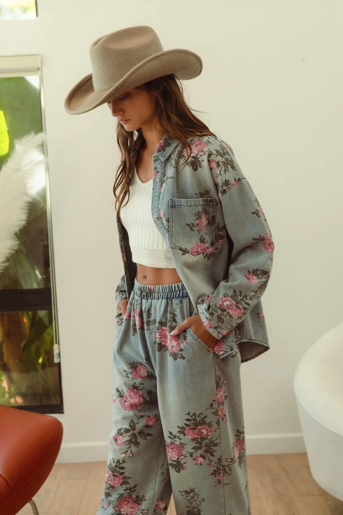 BiBi Flower Printed Denim Pants