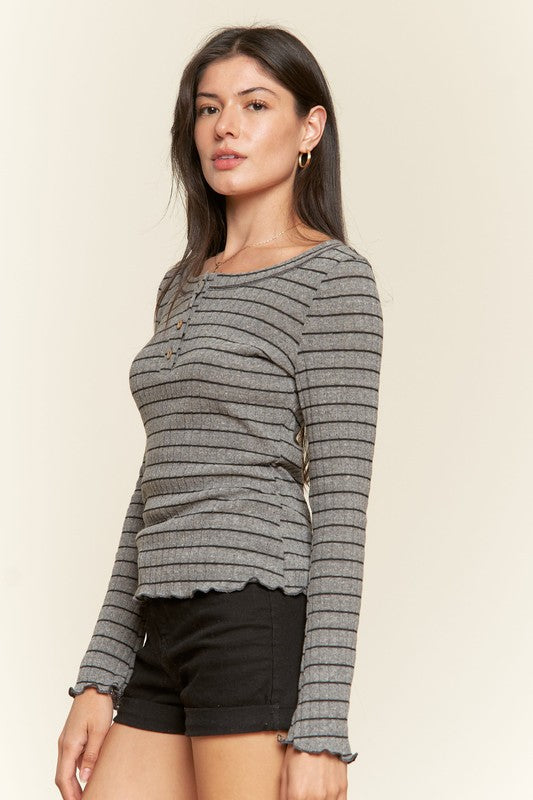 Jade By Jane Round Neck Striped Top