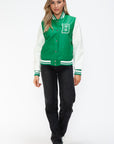 Love Me Now PU Leather Contrast Snap Down Bomber Jacket