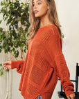 Davi & Dani Openwork Side Slit Drop Shoulder Knit Cover Up