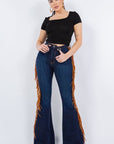 GJG Denim Fringe Bell Bottom in Dark Blue