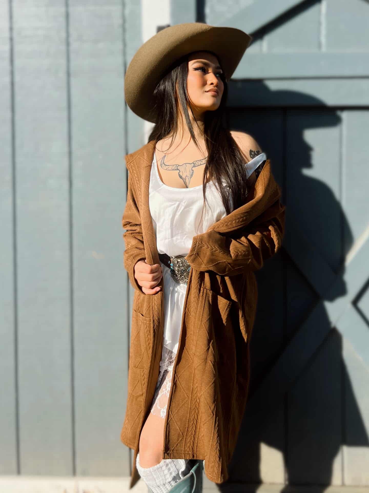 Womens Long Cardigan Cable Knitted Open Front