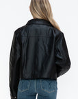 Snobbish Snap Down Long Sleeve PU Leather Jacket