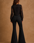 GJG Denim Velvet Riot Bell Bottom Jeans — Black & Lipstick Red