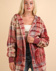 VERY J Fuzzy Plaid Long Sleeve Hooded Jacket