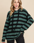 BOMBOM Drawstring Striped Dropped Shoulder Hoodie