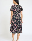 Floral Angel Sleeve Midi Dress