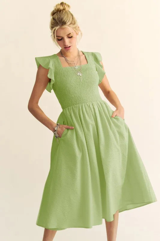 Davi & Dani Ruffled Cap Sleeve Smocked Mini Dress