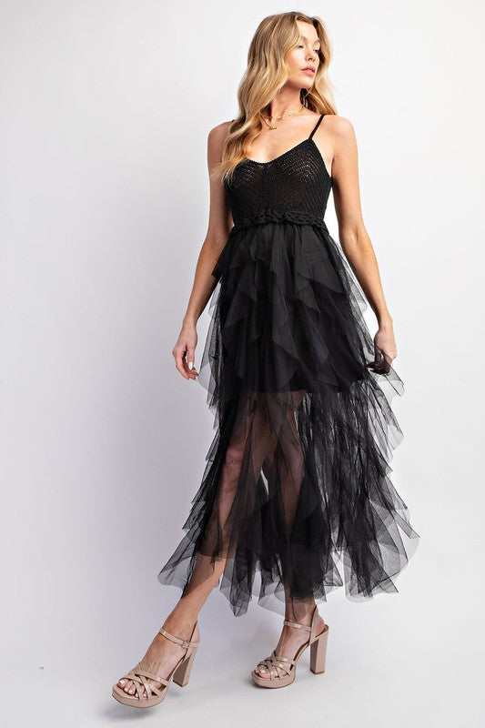 Lovely Tulle Midi Crochet Dress