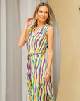 Sew In Love Full Size Stripe Tied Sleeveless Dress with Side Pockets