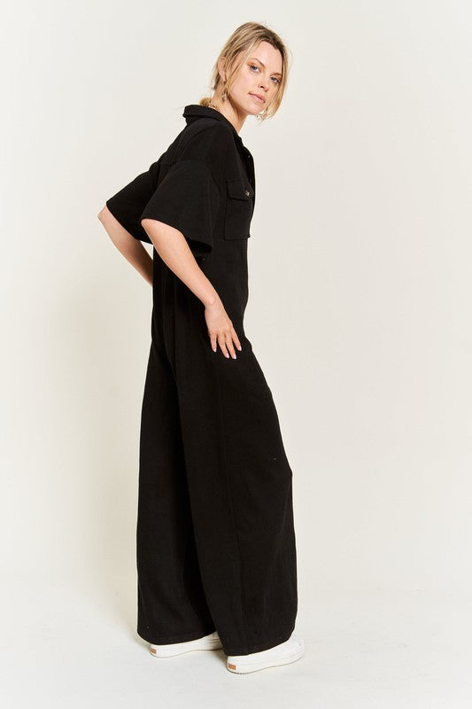 PLUS Jade by Jane Basic Collar Shirt Wide leg Jumpsuit