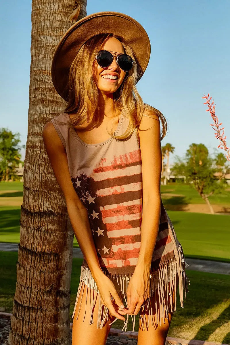 BiBi American Flag Print Knit Sleeveless Top