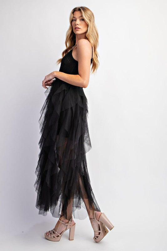 Lovely Tulle Midi Crochet Dress