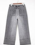 Denim Raw Hem Drawstring Wide Leg Pants