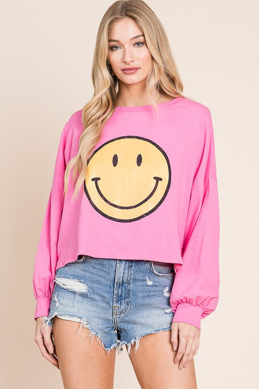 Jade By Jane Smiley Face Long Sleeve Crop Top