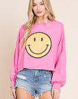 Jade By Jane Smiley Face Long Sleeve Crop Top