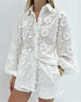 Embroidered Cotton Shirt & Shorts Two-Piece Set
