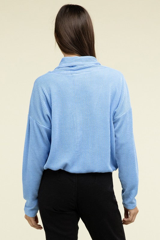 ZENANA Textured Line Elastic Waist Pullover Top