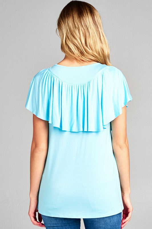 e Luna Solid Ruffle Detail Top