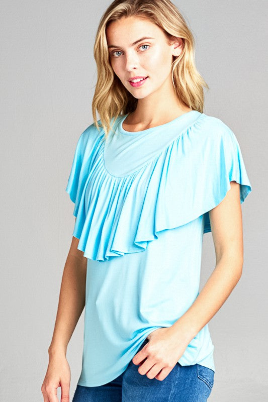 e Luna Solid Ruffle Detail Top