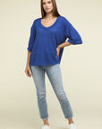 Zenana Brushed Waffle Exposed-Seam 3/4 Sleeve Top