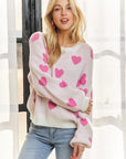 ADORA Heart Round Neck Drop Shoulder Sweater