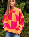 Davi & Dani Multi Geo Checker Pullover Knit Sweater Top