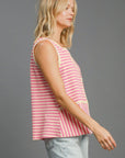 Umgee Round Neck Texture Striped Tank