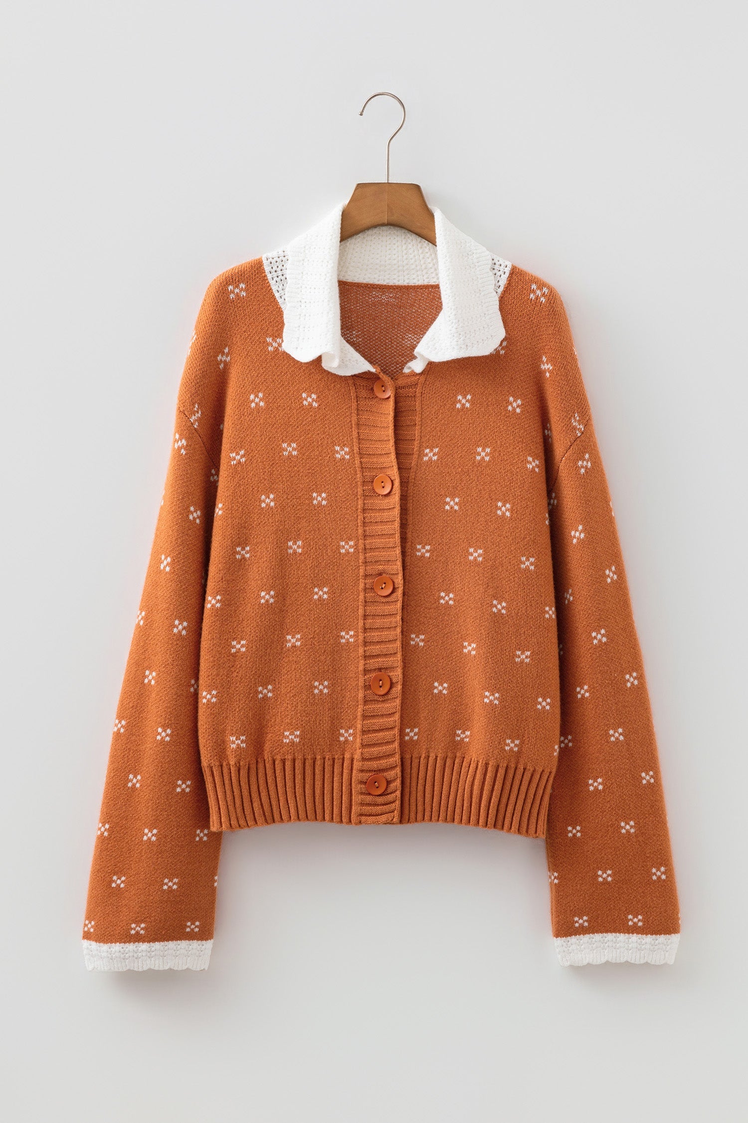 Colorblock Peter Pan Collar Long Sleeve Buttoned Cardigan