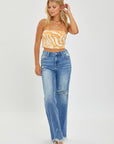 Risen Full Size High Rise Frayed Hem Wide Leg Jeans