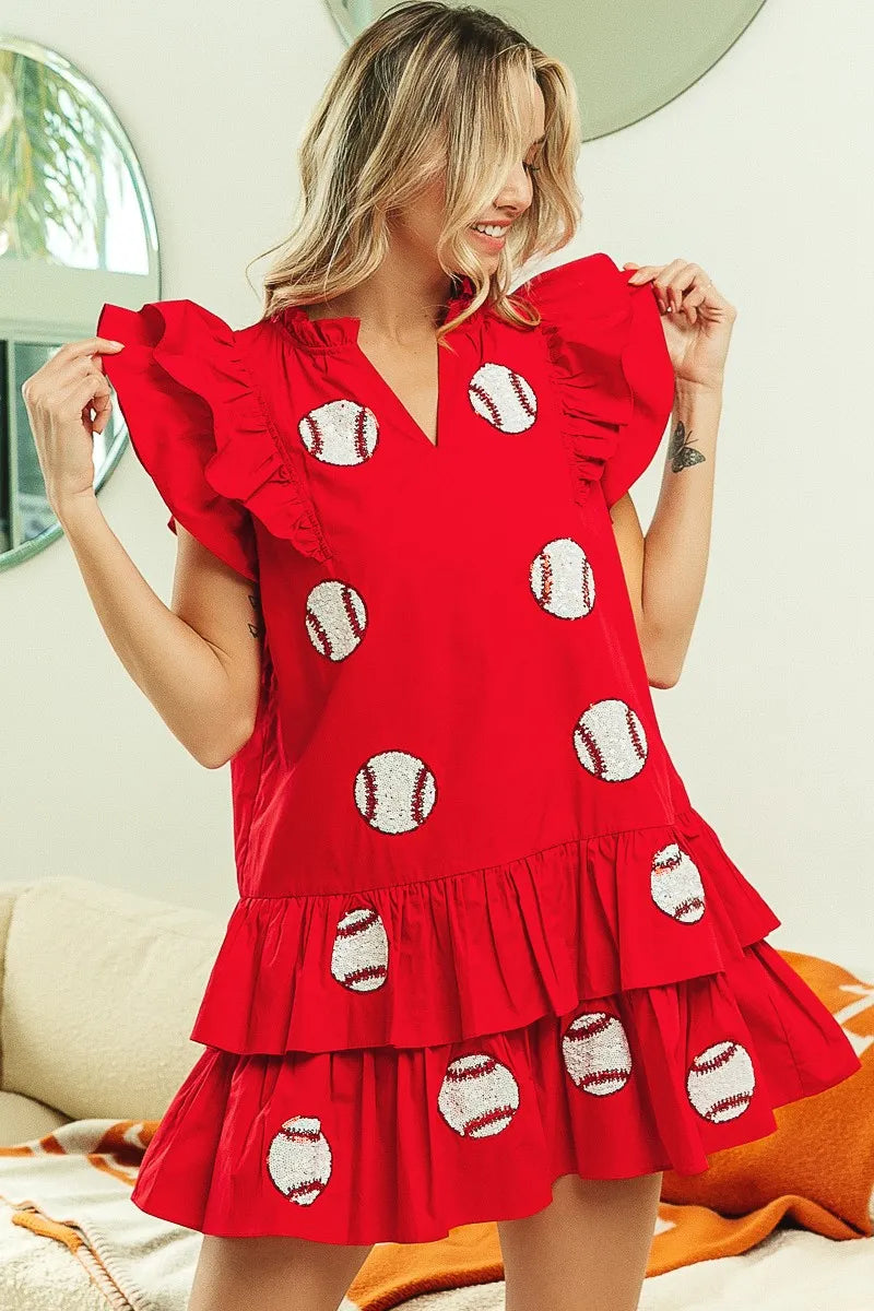 Sequins Baseball Patch Gameday Dress