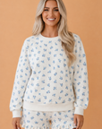 Blue Floral Long Sleeve Top & Ruffle Shorts Set