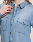 Love Tree Scooped Hem Button Up Denim Shirt