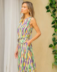 Sew In Love Full Size Stripe Tied Sleeveless Dress with Side Pockets