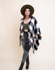 Leto Accessories Buffalo Check Tassel Poncho