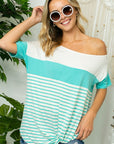 e Luna Solid Stripe Mix One Shoulder Top