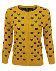 Round Neck Cat Patterned Cardigan Sweater