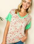 e Luna Dizzy Floral Solid Mix Boxy Top