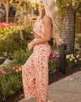 Floral Bandeau Top and Wide Leg Pants Set