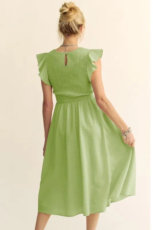 Davi & Dani Ruffled Cap Sleeve Smocked Mini Dress