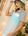 e Luna Striped Solid Color Blocked Top