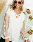 e Luna Solid Animal Mix Lace Up Boxy Top