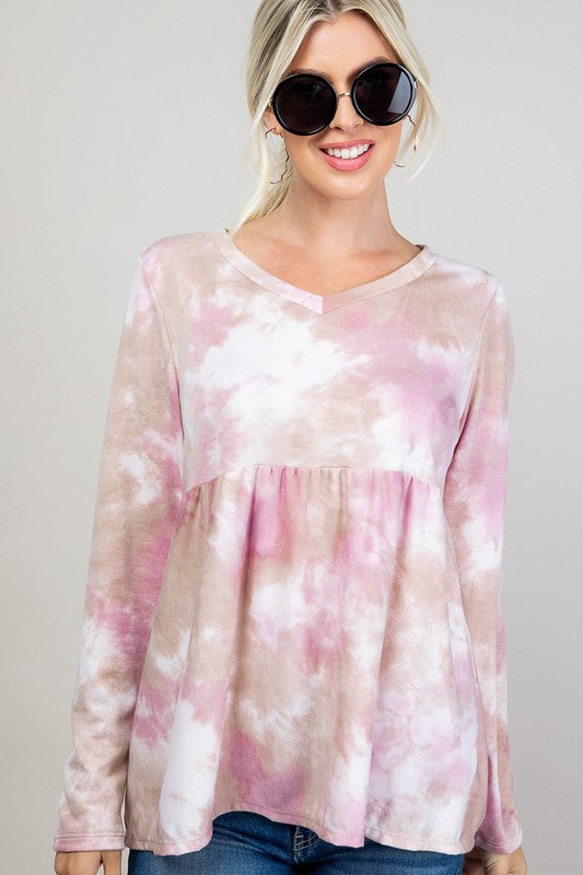 e Luna Cloud Tie Dye Casual Babydoll Top