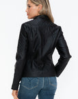 Snobbish Faux Leather Zip Up Mock Neck Jacket