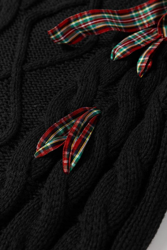 Christmas Plaid Lace-Up Puff Sleeve Sweater