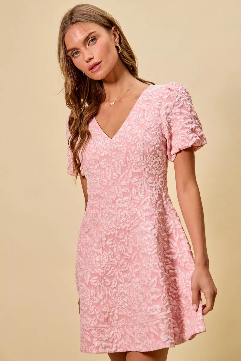 SO ME Floral Jacquard Fit And Flare Daily Mini Dress