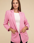 ZENANA Woven Long Sleeve Open Front Classic Blazer