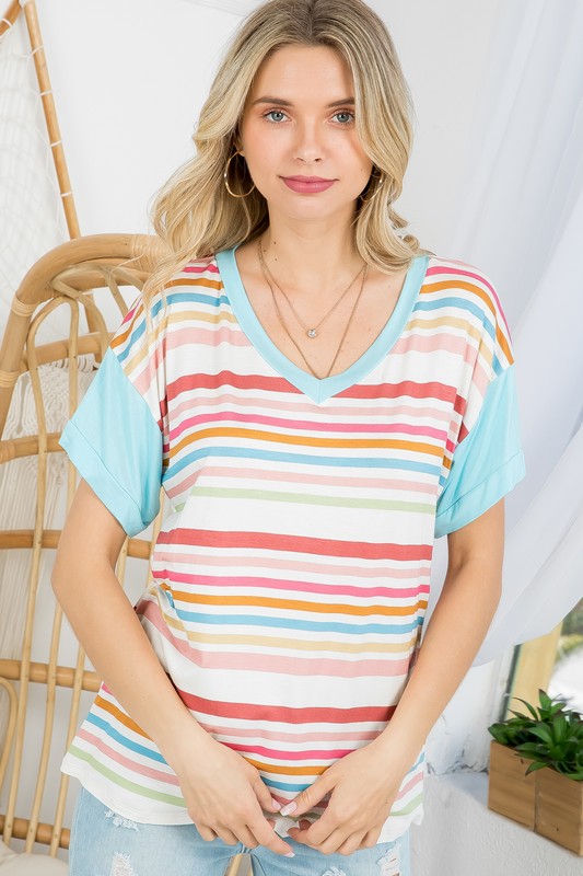 e Luna Multi Striped Boxy Top