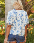 Floral Tiered Puff Sleeve Pleated Bust Buttoned Shirt